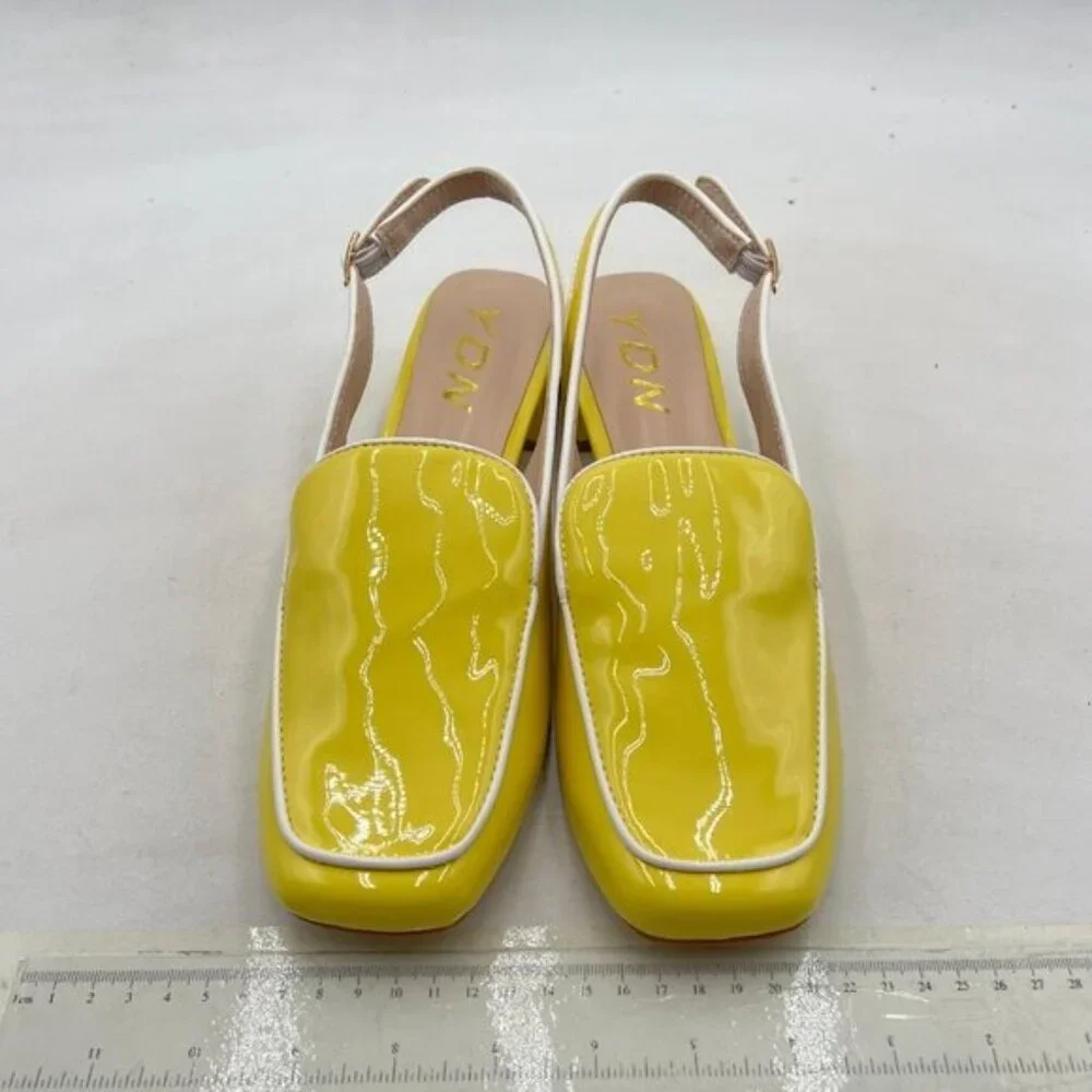 YDN Yellow Patent Slingback Block Heel Loafer